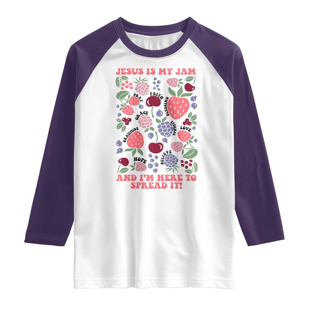 Jesus Is My Jam And I Am Here To Spread It Raglan Shirt Christian Faith TS11 White Purple Print Your Wear