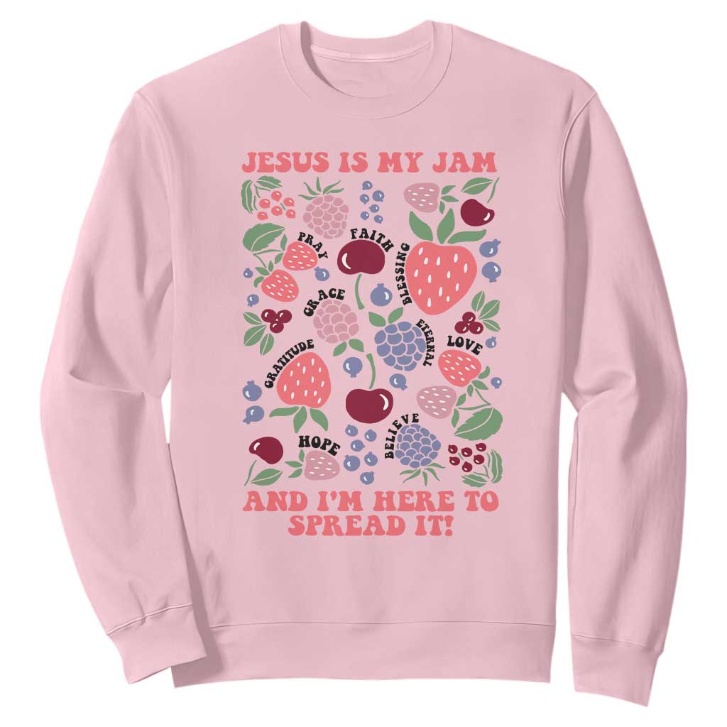 Jesus Is My Jam And I Am Here To Spread It Sweatshirt Christian Faith TS11 Light Pink Print Your Wear