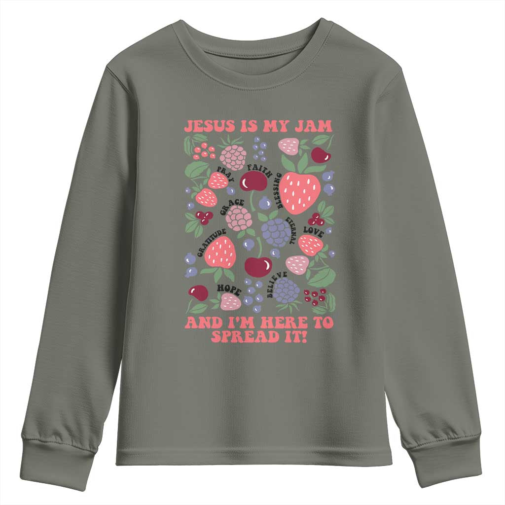 Jesus Is My Jam And I Am Here To Spread It Youth Sweatshirt Christian Faith TS11 Military Green Print Your Wear