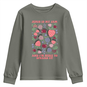 Jesus Is My Jam And I Am Here To Spread It Youth Sweatshirt Christian Faith TS11 Military Green Print Your Wear