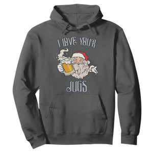 Funny Christmas Beers Couple Hoodie I Love Your Jugs Santa Beers Drinker TS11 Dark Heather Print Your Wear