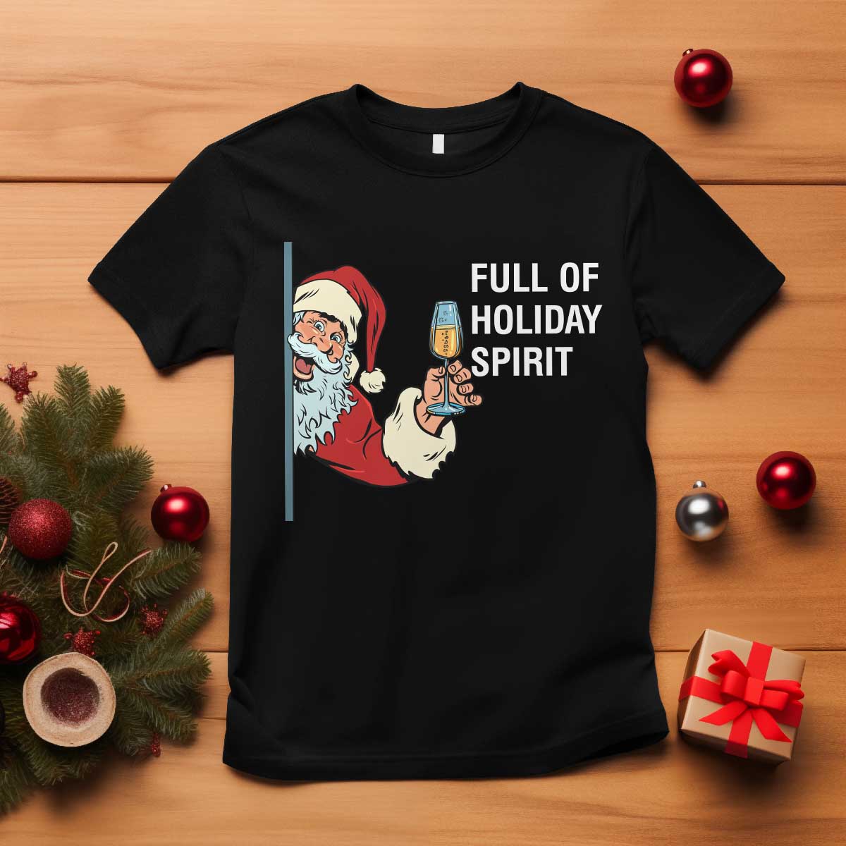 Funny Christmas Wine T Shirt Full Of Holiday Spirit Santa TS11 Black Print Your Wear