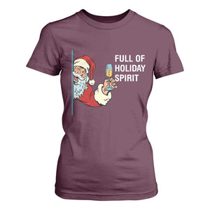 Funny Christmas Wine T Shirt For Women Full Of Holiday Spirit Santa TS11 Maroon Print Your Wear