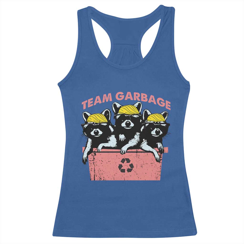 Funny Trump Supporter Racerback Tank Top Team Garbage Racoon Blonde Hair TS11 Royal Blue Print Your Wear