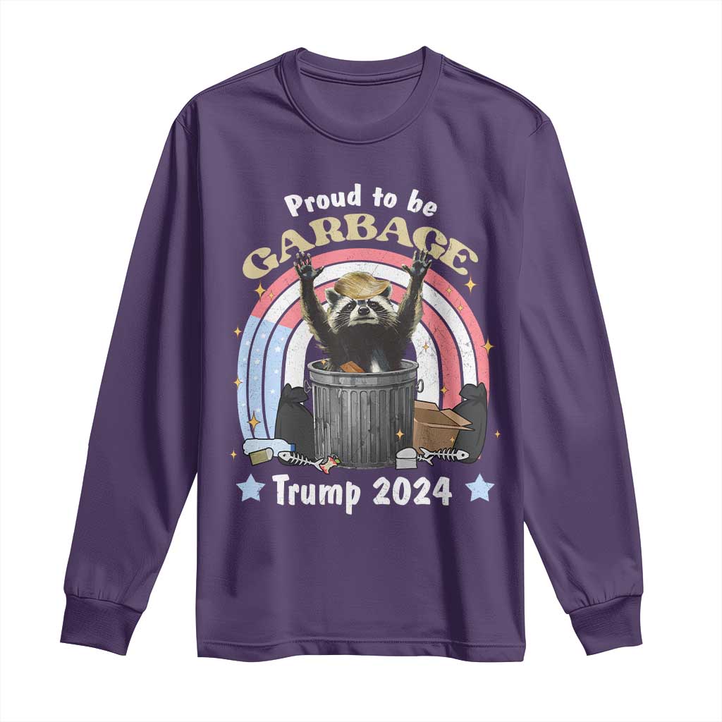 Funny Trump Garbage Racoon Long Sleeve Shirt Proud To Be Garbage Trump 2024 American Flag TS11 Purple Print Your Wear