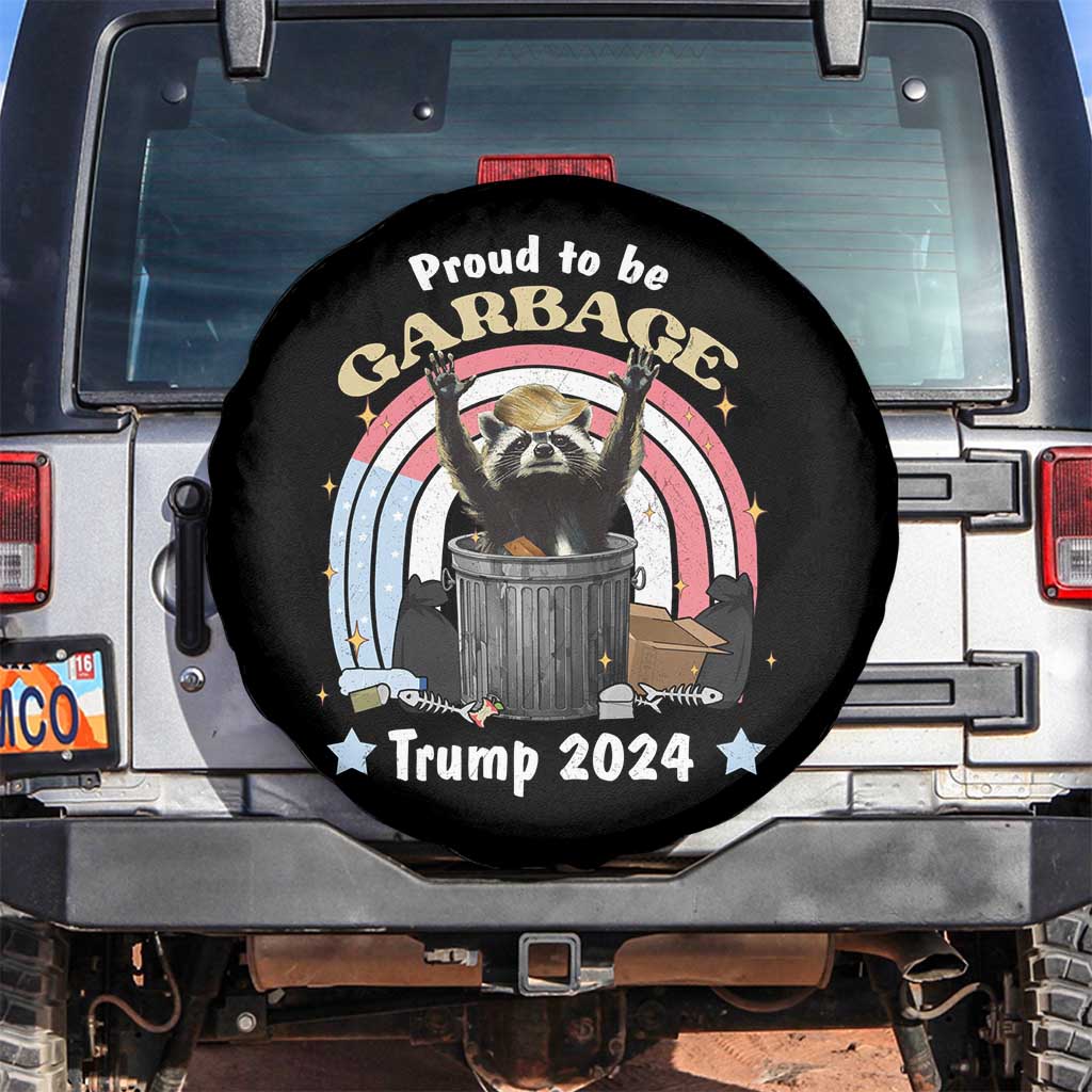 Funny Trump Garbage Racoon Spare Tire Cover Proud To Be Garbage Trump 2024 American Flag TS11 No hole Black Print Your Wear