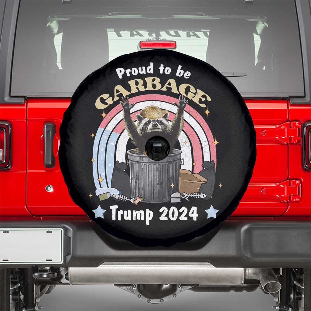 Funny Trump Garbage Racoon Spare Tire Cover Proud To Be Garbage Trump 2024 American Flag TS11 Black Print Your Wear