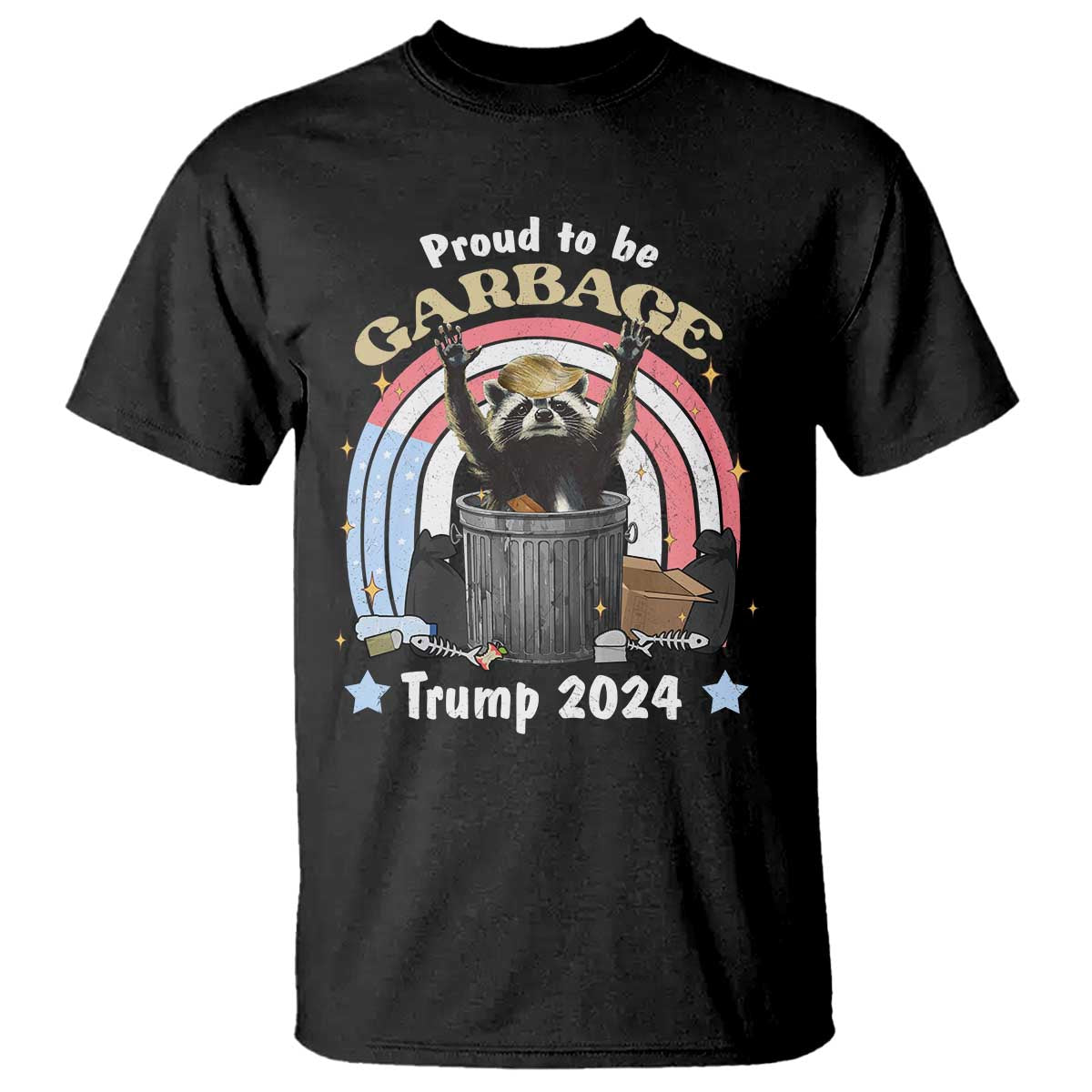 Funny Trump Garbage Racoon T Shirt Proud To Be Garbage Trump 2024 American Flag TS11 Black Print Your Wear