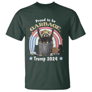 Funny Trump Garbage Racoon T Shirt Proud To Be Garbage Trump 2024 American Flag TS11 Dark Forest Green Print Your Wear