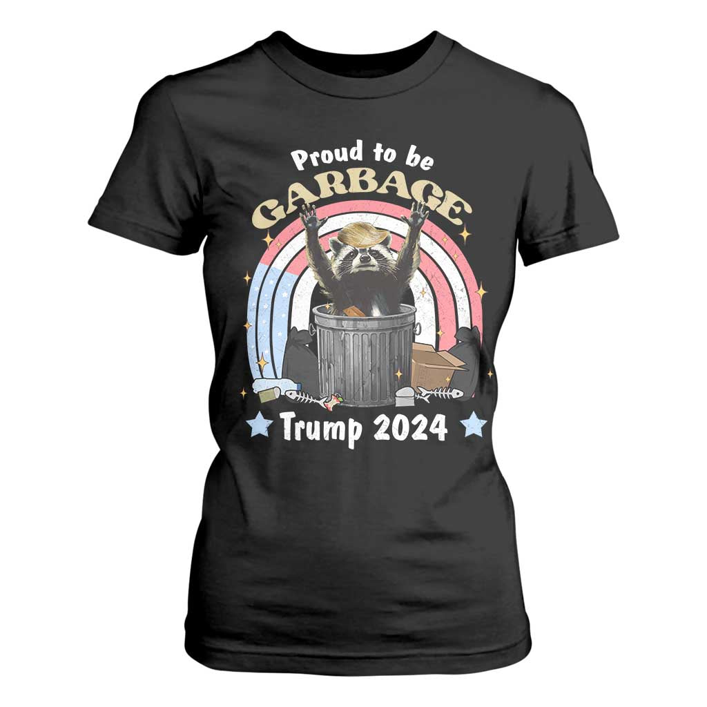Funny Trump Garbage Racoon T Shirt For Women Proud To Be Garbage Trump 2024 American Flag TS11 Black Print Your Wear