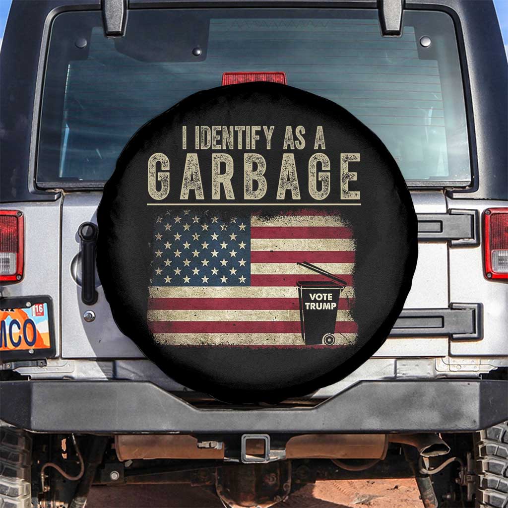Funny Trump Garbage 2024 Spare Tire Cover I Identify As A Garbage Vote Trump American Flag TS11 No hole Black Print Your Wear