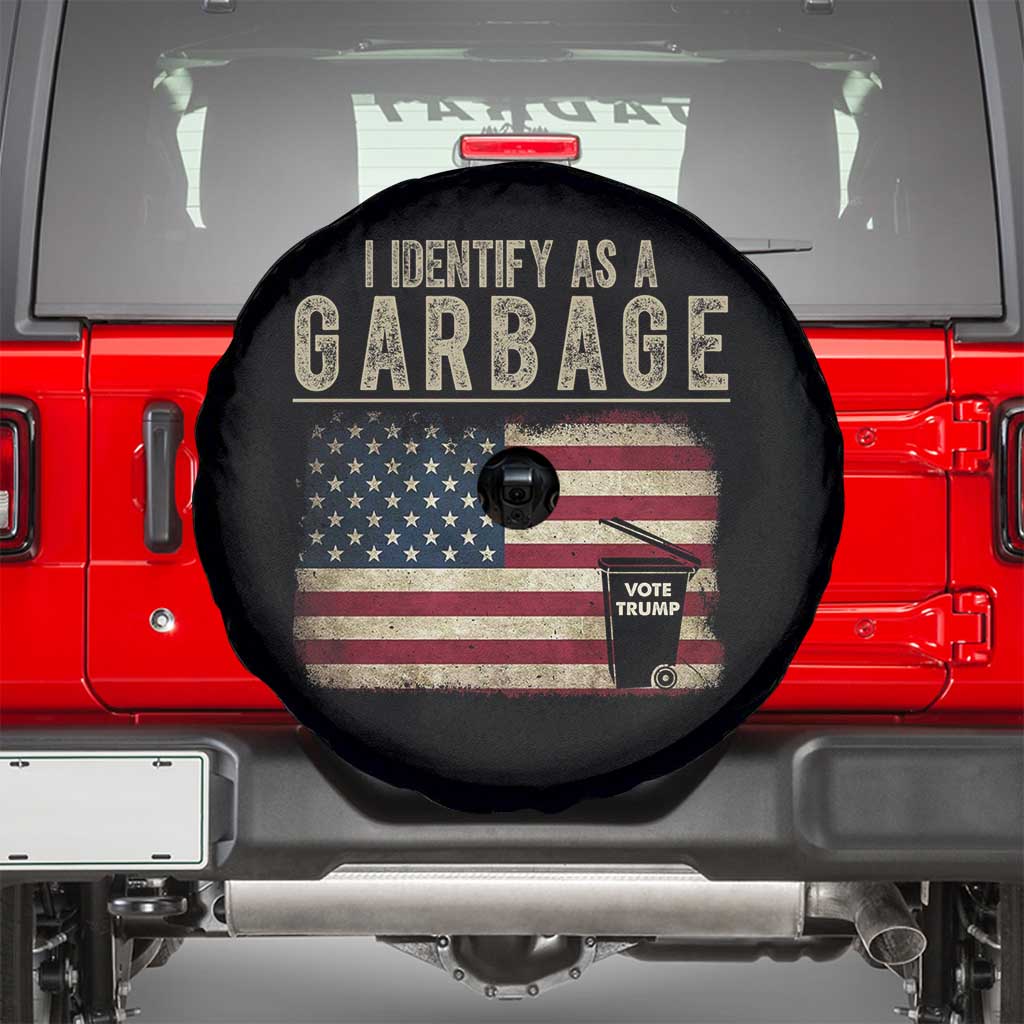 Funny Trump Garbage 2024 Spare Tire Cover I Identify As A Garbage Vote Trump American Flag TS11 Black Print Your Wear