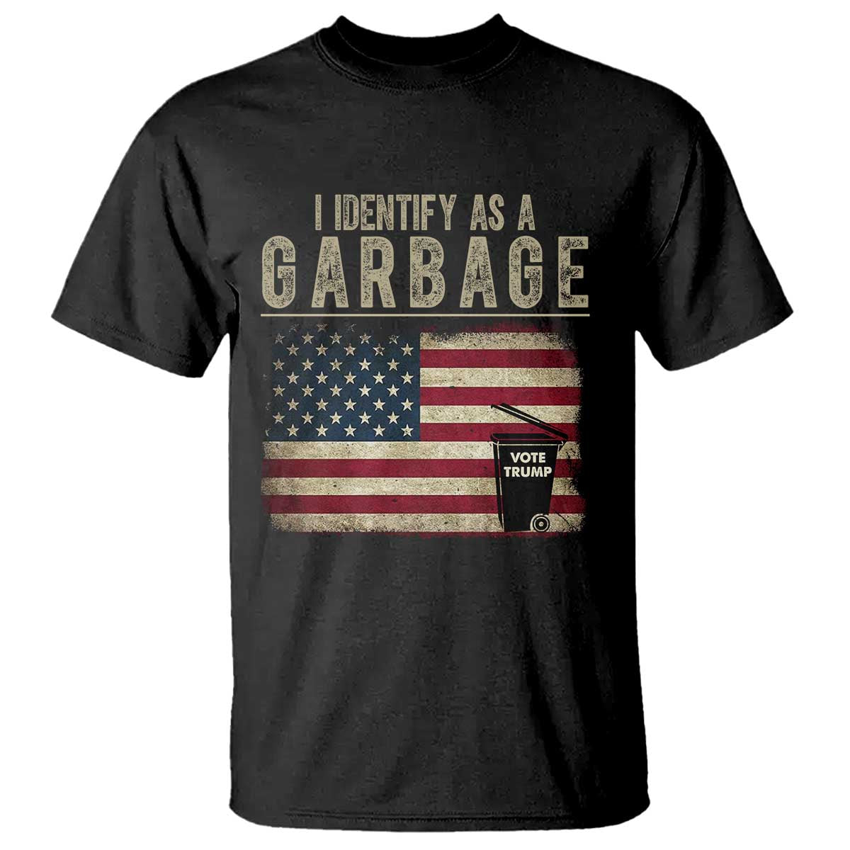 Funny Trump Garbage 2024 T Shirt I Identify As A Garbage Vote Trump American Flag TS11 Black Print Your Wear