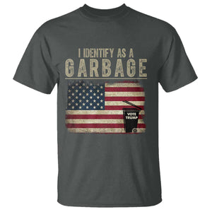Funny Trump Garbage 2024 T Shirt I Identify As A Garbage Vote Trump American Flag TS11 Dark Heather Print Your Wear