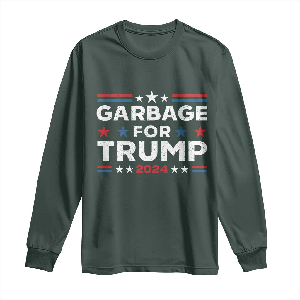 Garbage For Trump 2024 Long Sleeve Shirt Vintage Star Striped TS11 Dark Forest Green Print Your Wear