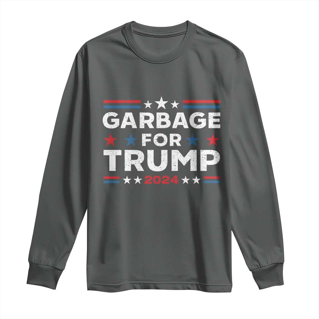 Garbage For Trump 2024 Long Sleeve Shirt Vintage Star Striped TS11 Dark Heather Print Your Wear
