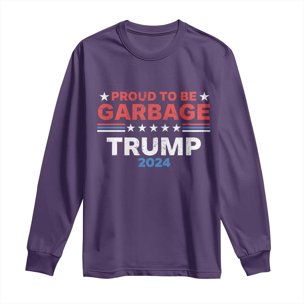 Funny Trump Garbage Long Sleeve Shirt Proud To Be Garbage Trump 2024 American Flag TS11 Purple Print Your Wear