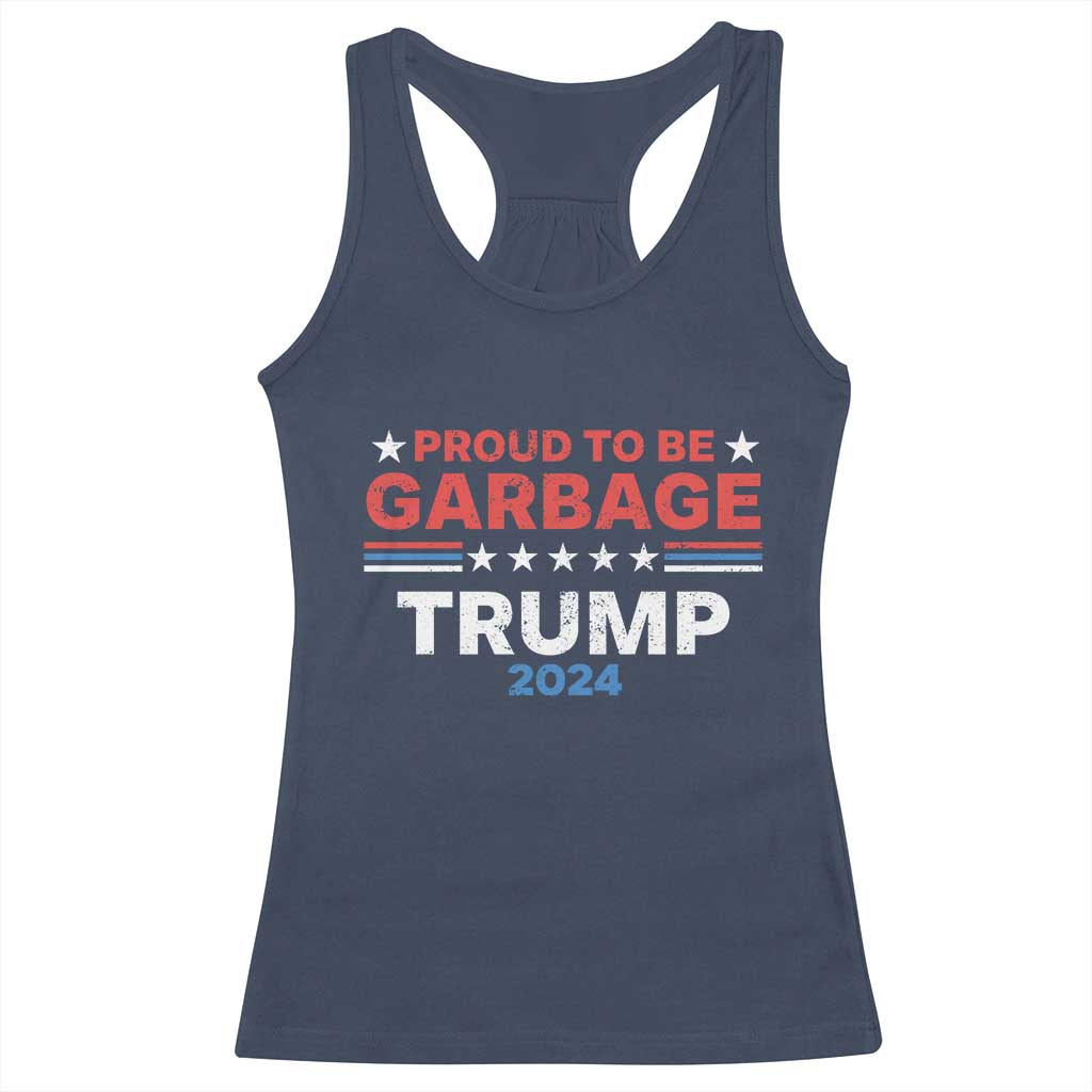 Funny Trump Garbage Racerback Tank Top Proud To Be Garbage Trump 2024 American Flag TS11 Navy Print Your Wear