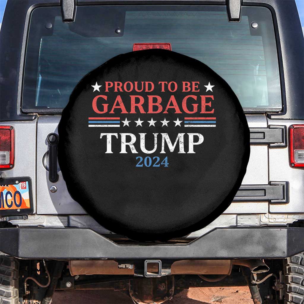 Funny Trump Garbage Spare Tire Cover Proud To Be Garbage Trump 2024 Star Striped TS11 No hole Black Print Your Wear