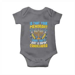 Funny Is That your Menorah Cause That's Just A Damn Candelabra Baby Onesie Hanukkah Menorah TS11 Charcoal Print Your Wear