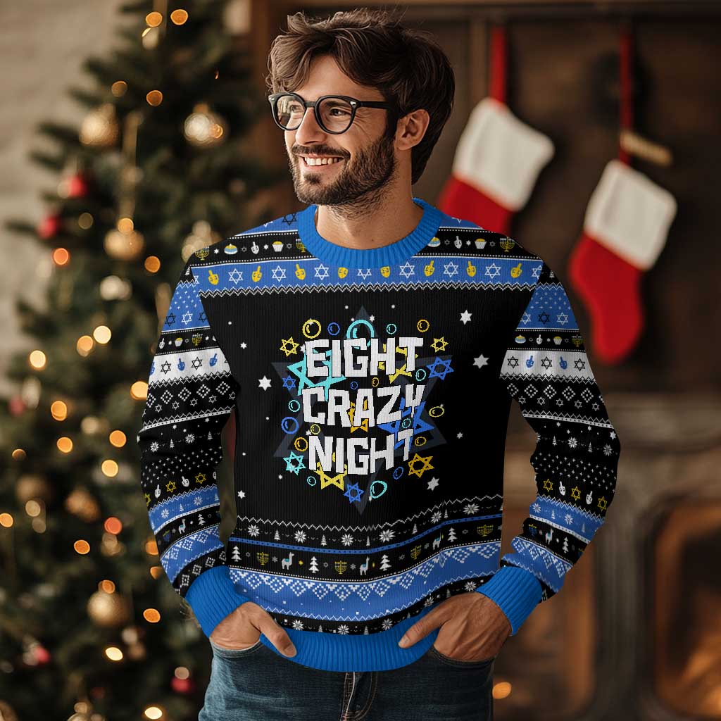Funny Chanukah Eight Crazy Night Hanukkah Ugly Sweater Jewish Hebrew David Stars TS11 Black Blue Print Your Wear