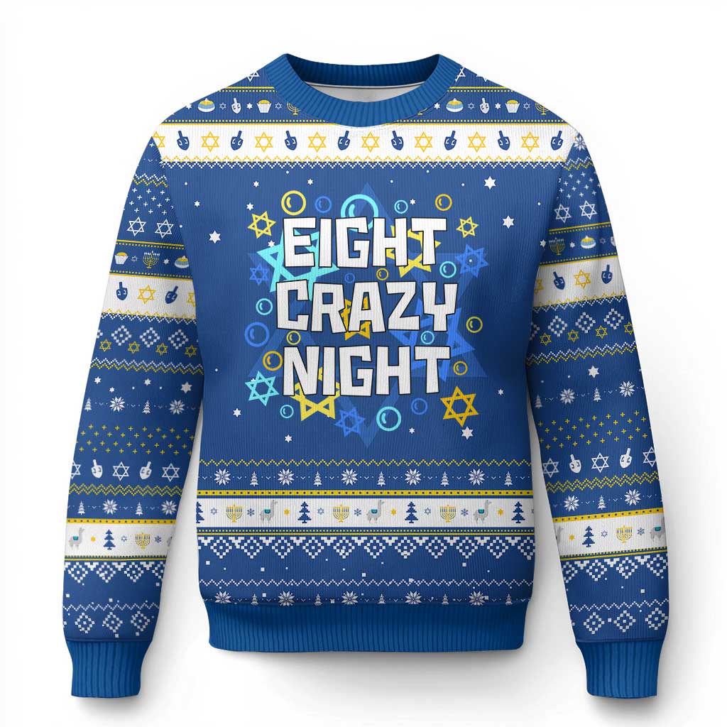 Funny Chanukah Eight Crazy Night Hanukkah Ugly Sweater Jewish Hebrew David Stars TS11 Blue White Print Your Wear