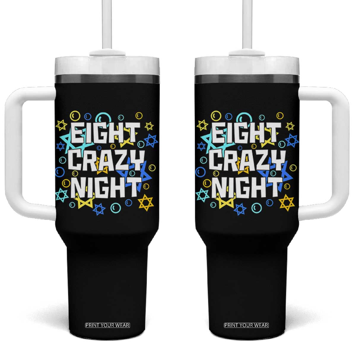 Funny Hanukkah Eight Crazy Night Tumbler With Handle Jewish Hebrew Chanukah David Stars TS11 One Size: 40 oz Black Print Your Wear