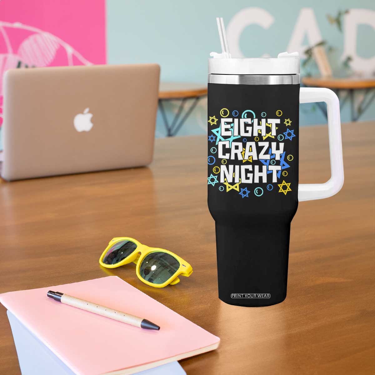 Funny Hanukkah Eight Crazy Night Tumbler With Handle Jewish Hebrew Chanukah David Stars TS11 Print Your Wear