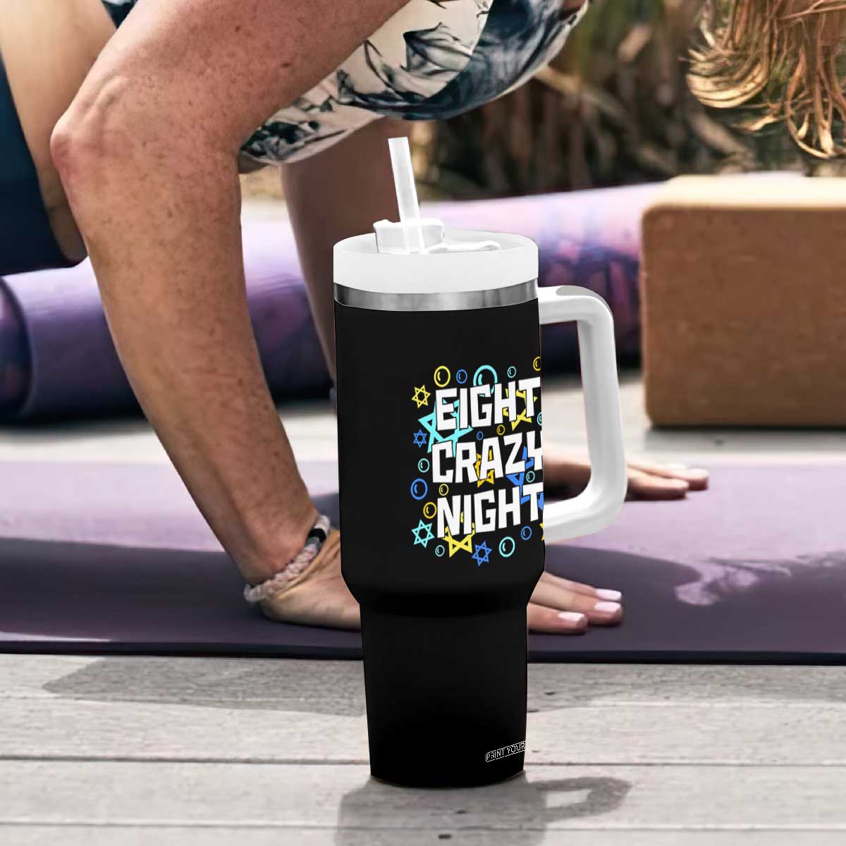 Funny Hanukkah Eight Crazy Night Tumbler With Handle Jewish Hebrew Chanukah David Stars TS11 Print Your Wear