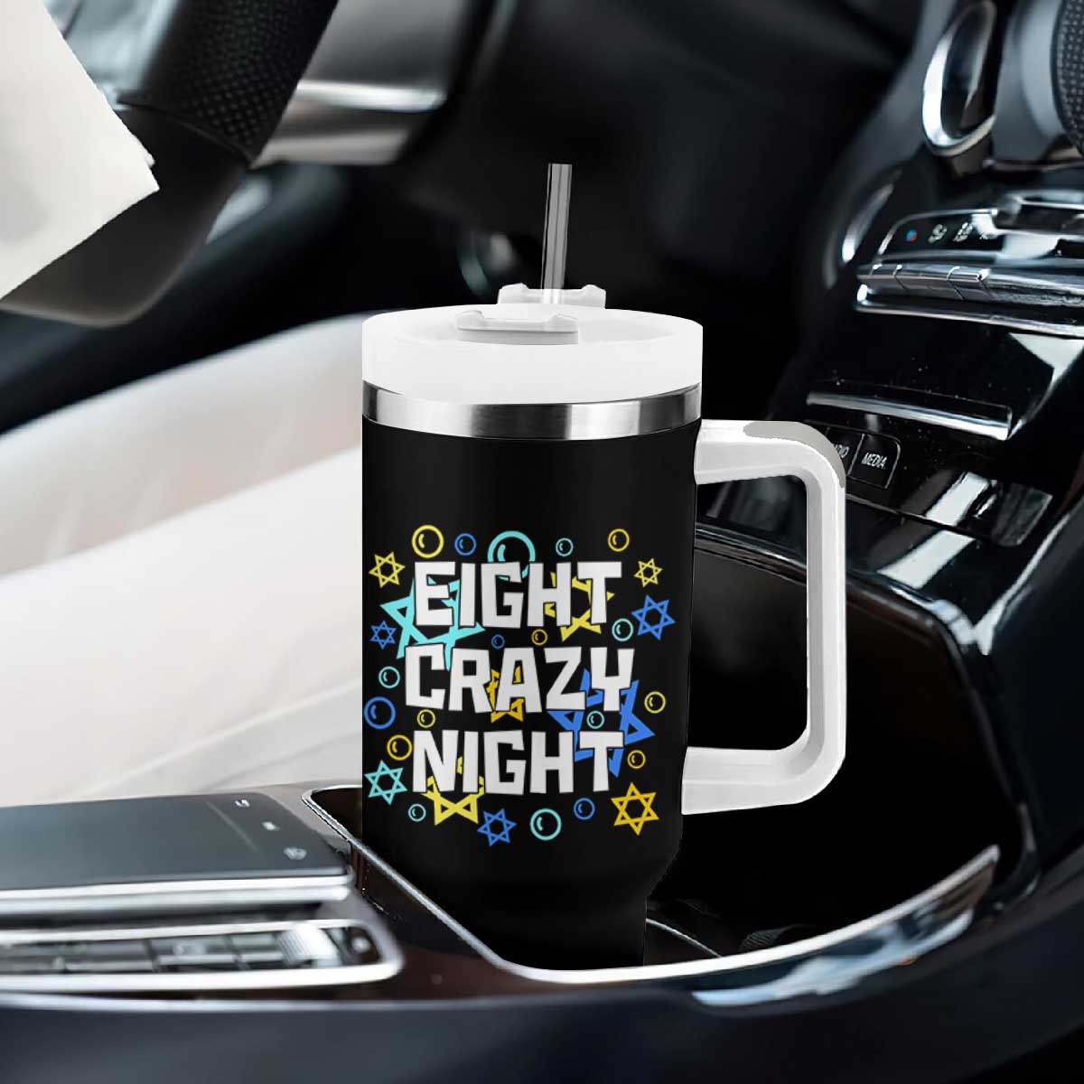 Funny Hanukkah Eight Crazy Night Tumbler With Handle Jewish Hebrew Chanukah David Stars TS11 Print Your Wear