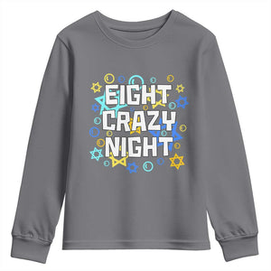 Funny Hanukkah Eight Crazy Night Youth Sweatshirt Jewish Hebrew Chanukah David Stars TS11 Charcoal Print Your Wear