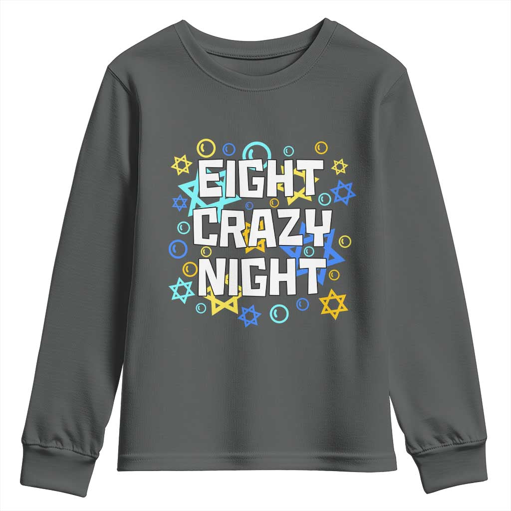 Funny Hanukkah Eight Crazy Night Youth Sweatshirt Jewish Hebrew Chanukah David Stars TS11 Dark Heather Print Your Wear
