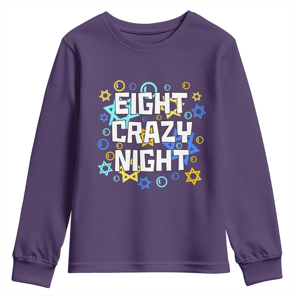 Funny Hanukkah Eight Crazy Night Youth Sweatshirt Jewish Hebrew Chanukah David Stars TS11 Purple Print Your Wear