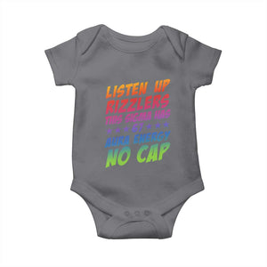 Funny Listen Up Rizzlers This Sigma Has 67 Aura Energy No Cap Baby Onesie TS11 Charcoal Print Your Wear