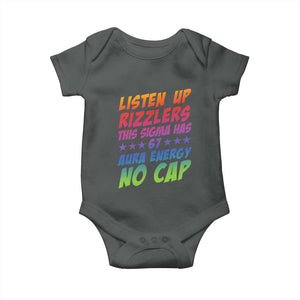 Funny Listen Up Rizzlers This Sigma Has 67 Aura Energy No Cap Baby Onesie TS11 Dark Heather Print Your Wear