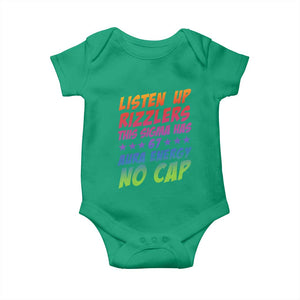 Funny Listen Up Rizzlers This Sigma Has 67 Aura Energy No Cap Baby Onesie TS11 Irish Green Print Your Wear