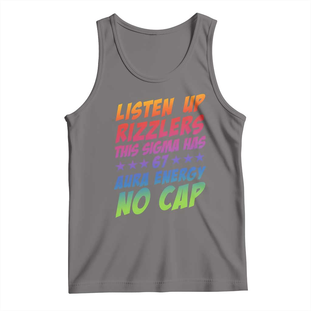 Funny Listen Up Rizzlers This Sigma Has 67 Aura Energy No Cap Tank Top TS11 Deep Heather Print Your Wear