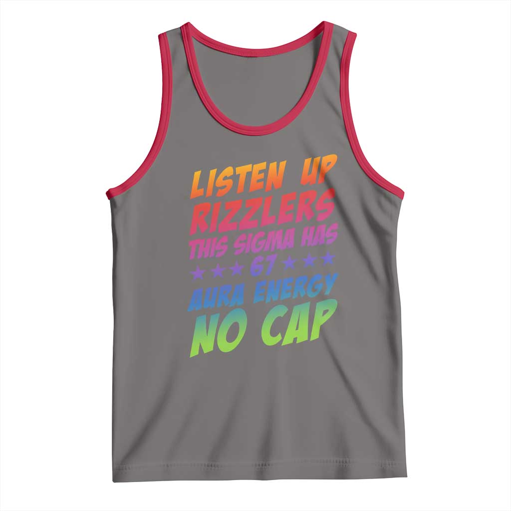 Funny Listen Up Rizzlers This Sigma Has 67 Aura Energy No Cap Tank Top TS11 Deep Heather Red Print Your Wear