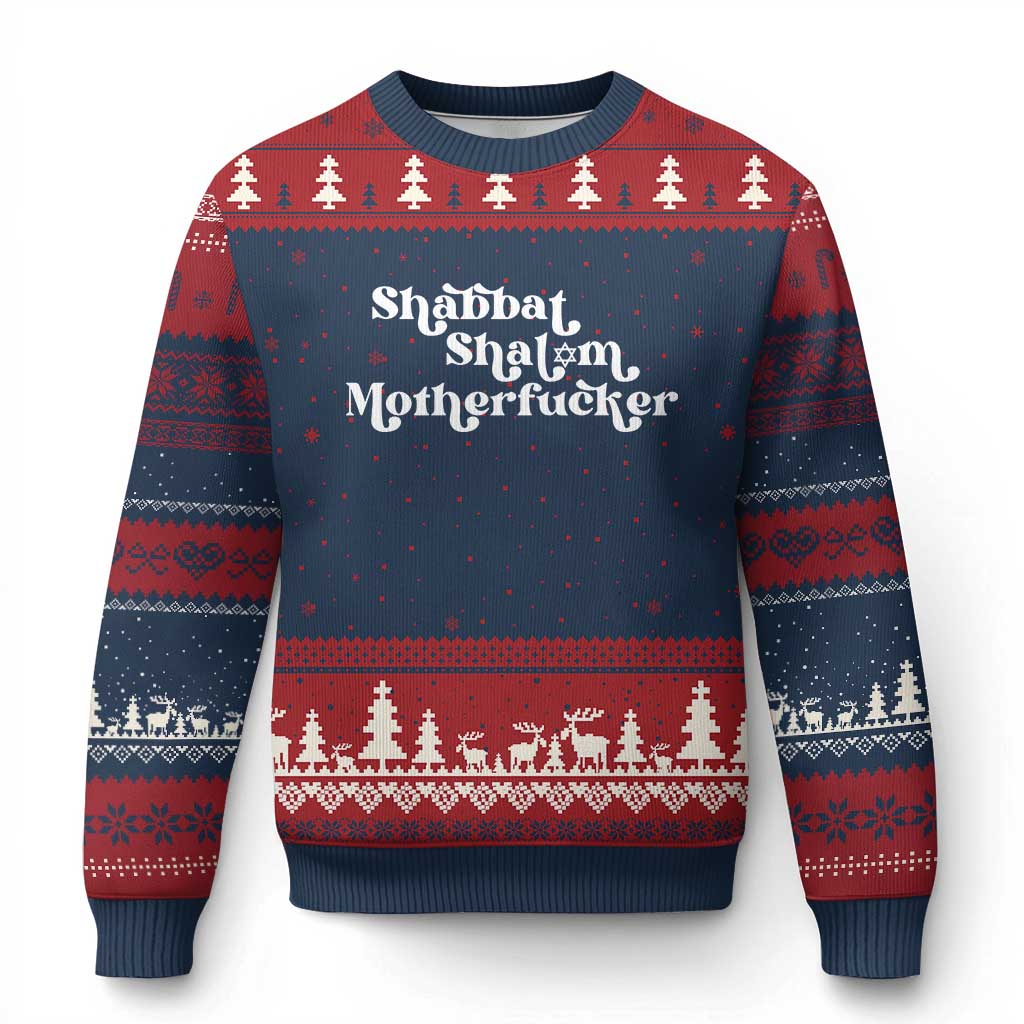 Funny Shabbat Shalom Motherfucker Ugly Christmas Sweater Jewish Kosher TS11 Navy Red Print Your Wear