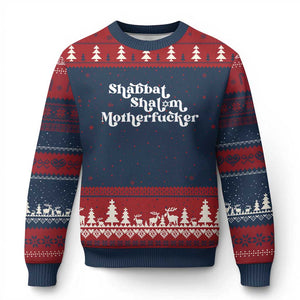 Funny Shabbat Shalom Motherfucker Ugly Christmas Sweater Jewish Kosher TS11 Navy Red Print Your Wear