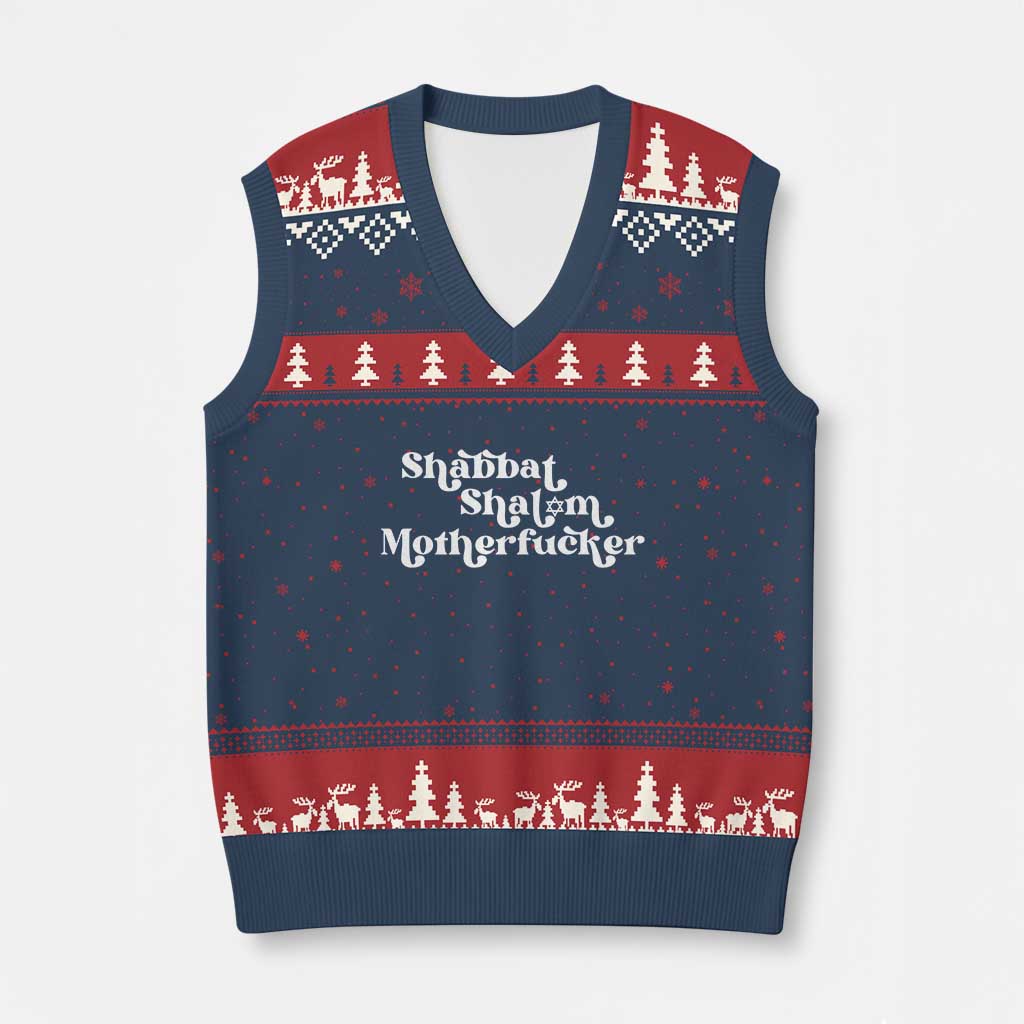 Funny Shabbat Shalom Motherfucker V-Neck Knit Sweater Vest Jewish Kosher TS11 Navy Red Print Your Wear
