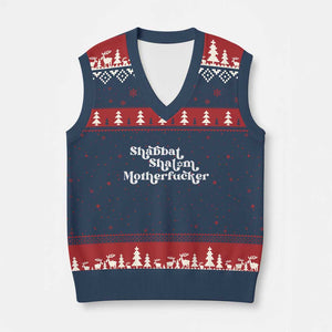 Funny Shabbat Shalom Motherfucker V-Neck Knit Sweater Vest Jewish Kosher TS11 Navy Red Print Your Wear