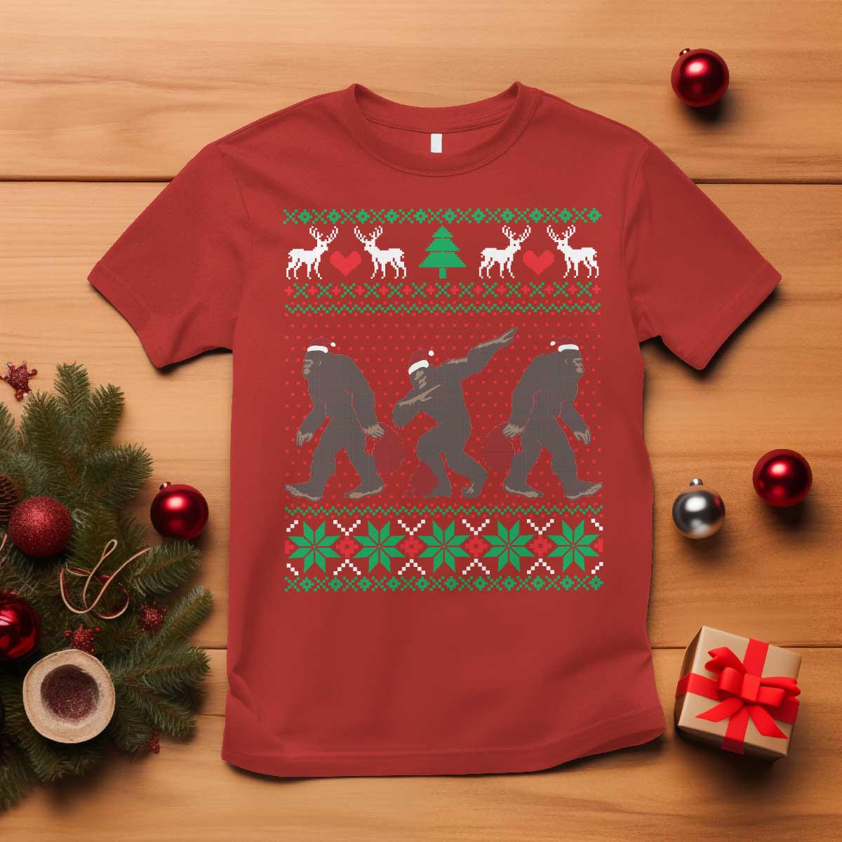 Funny Santa Bigfoot Squad Christmas T Shirt TS11 Red Print Your Wear