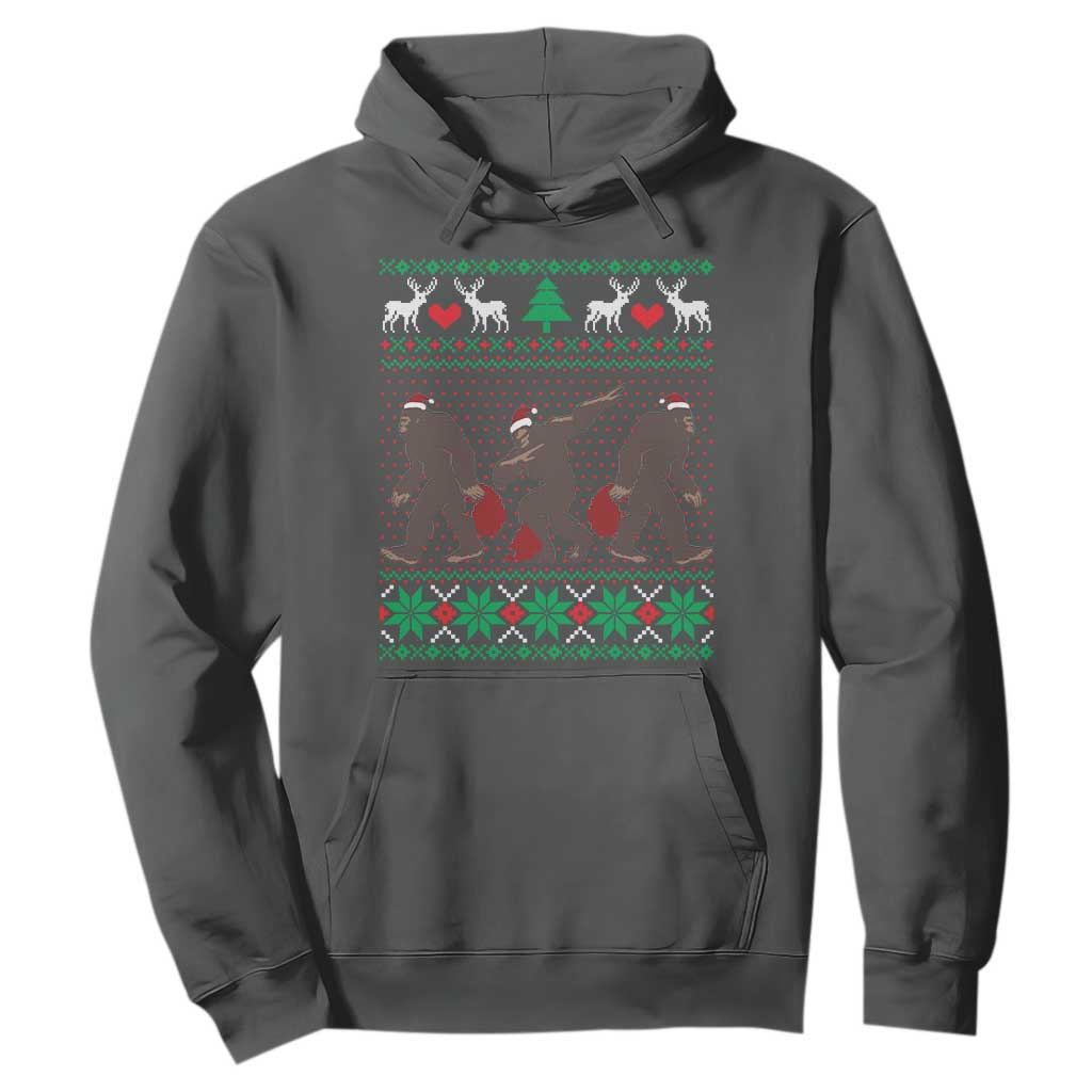 Funny Santa Bigfoot Squad Christmas Hoodie TS11 Dark Heather Print Your Wear