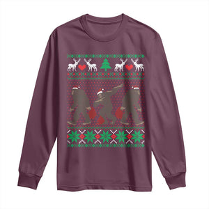 Funny Santa Bigfoot Squad Christmas Long Sleeve Shirt TS11 Maroon Print Your Wear