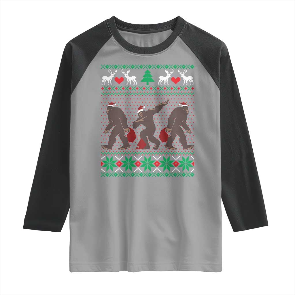 Funny Santa Bigfoot Squad Christmas Raglan Shirt TS11 Sport Gray Black Print Your Wear
