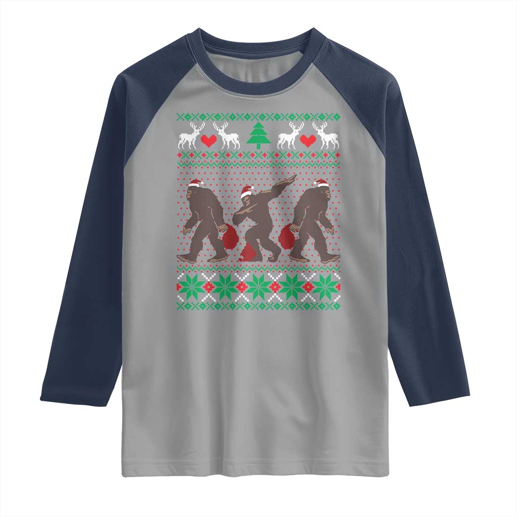 Funny Santa Bigfoot Squad Christmas Raglan Shirt TS11 Sport Gray Navy Print Your Wear