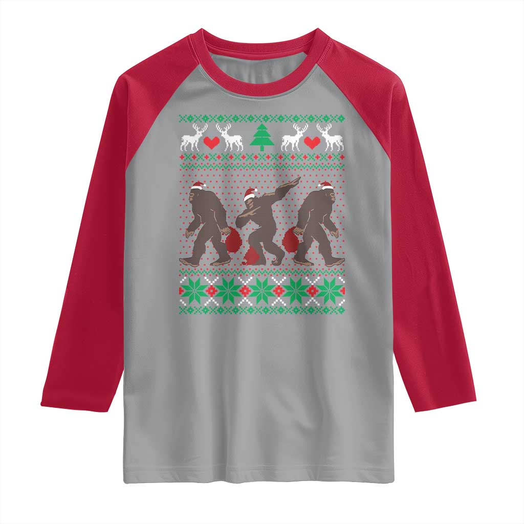 Funny Santa Bigfoot Squad Christmas Raglan Shirt TS11 Sport Gray Red Print Your Wear