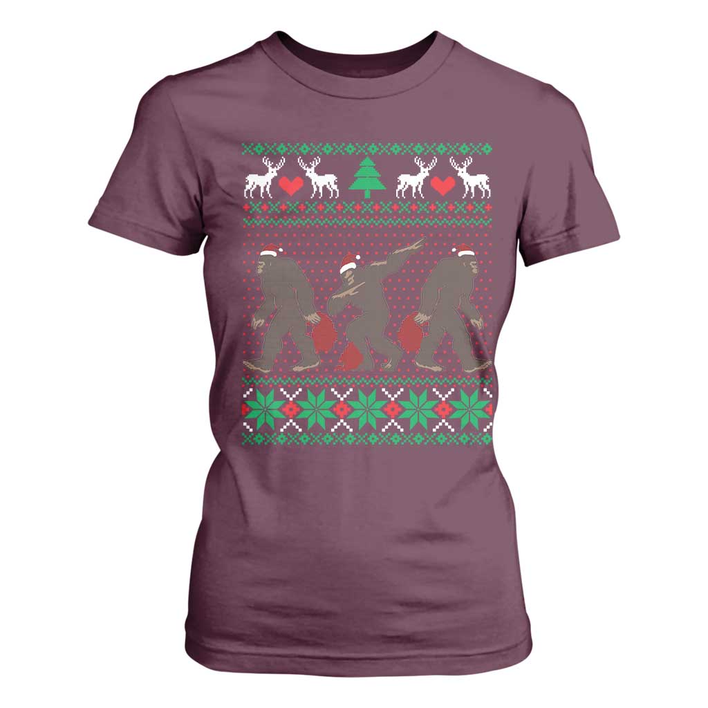 Funny Santa Bigfoot Squad Christmas T Shirt For Women TS11 Maroon Print Your Wear