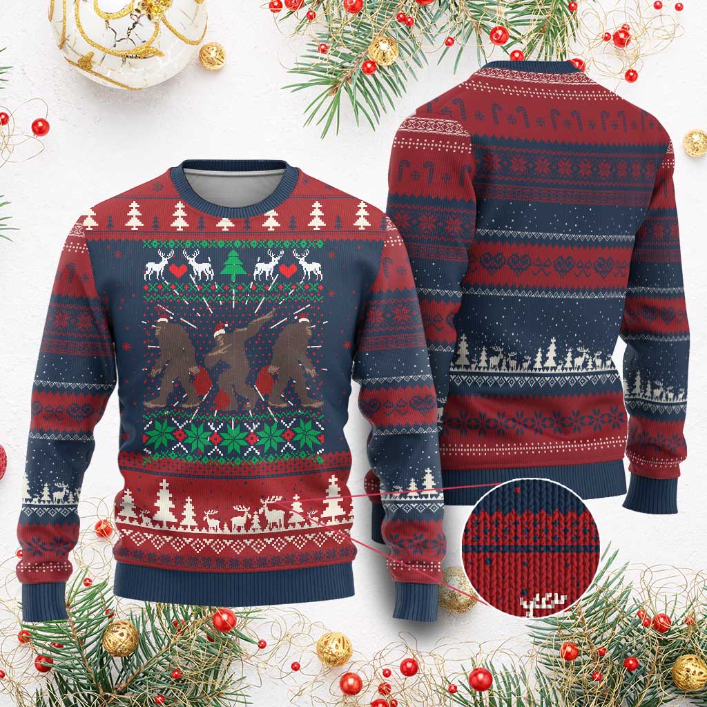 Funny Santa Bigfoot Squad Xmas Ugly Christmas Sweater TS11 Burgundy Print Your Wear